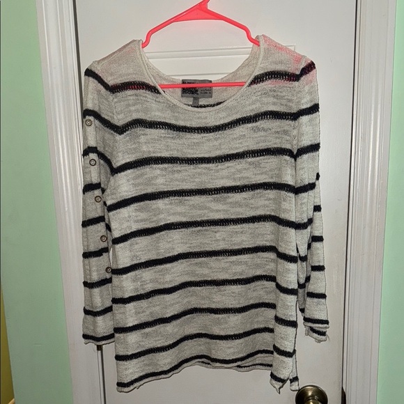 Habitat Clothes to Live In Dark Grey & Wht Striped Loose Knit Sweater Size L - Picture 1 of 9